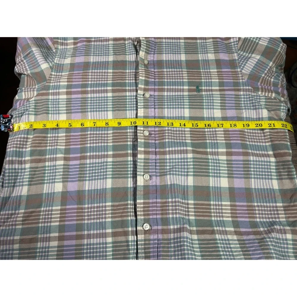 Polo Ralph Lauren Mens Large Classic Fit Plaid Cotton Button Down Shirt Purple